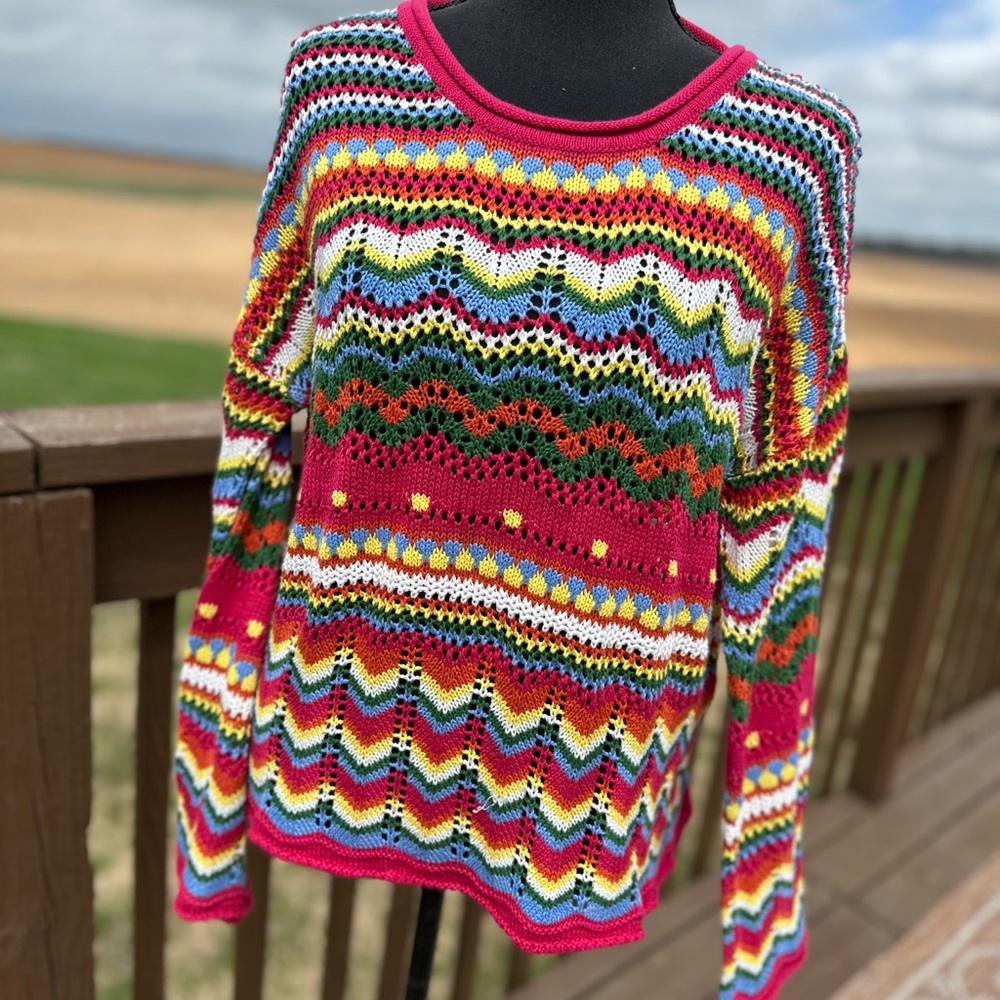 Colorful Crochet Knit Sweater Top